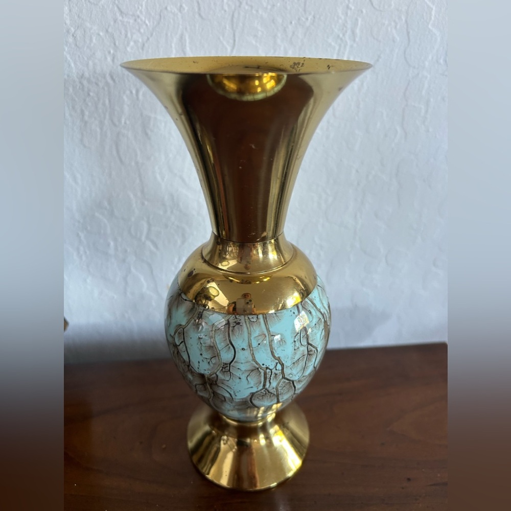 Vintage 1950’s Dealft & Brass Vase 8” tall